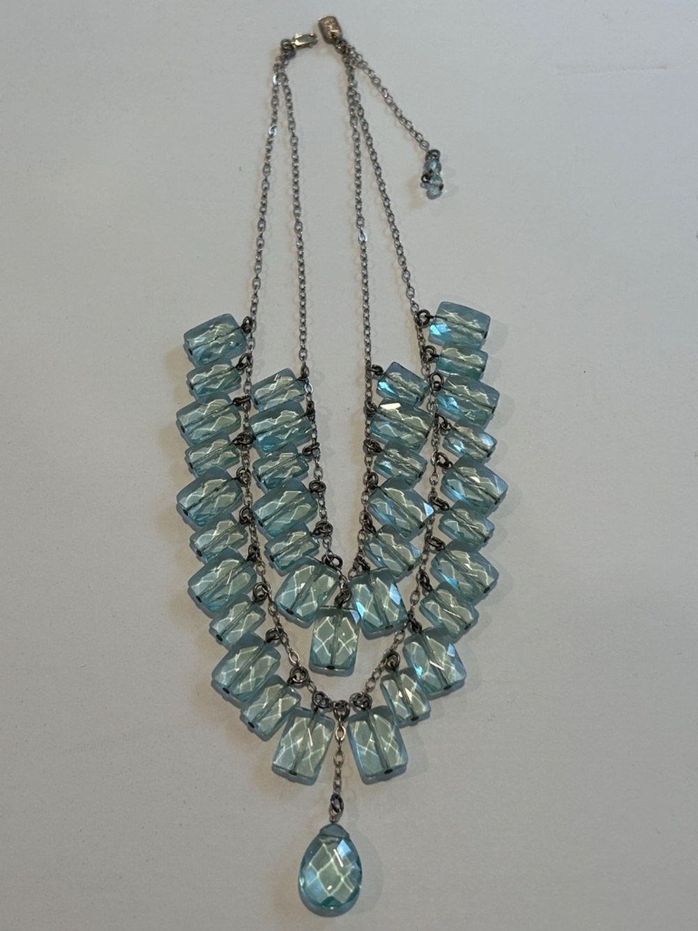 Double Chain Necklace - Aquamarine Colored Faceted Beads - Designs By Si